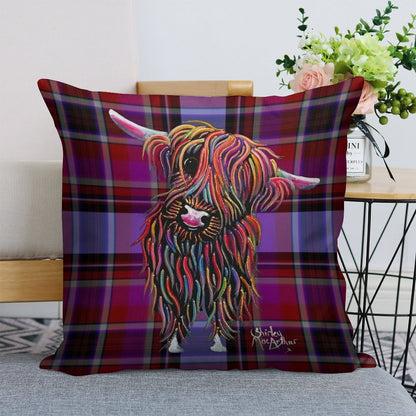 SCoTTiSH HiGHLaND CoW ' TaRTaN BoLLY P ' BY SHiRLeY MacARTHuR Linen Throw Pillow Cover