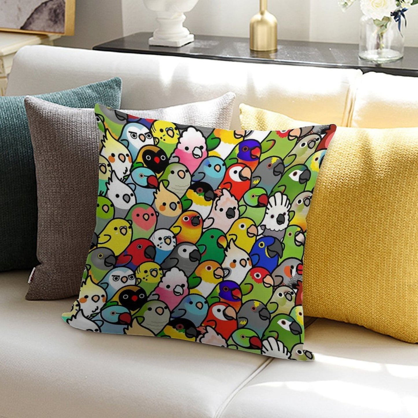 Everybirdy Pattern 2023 Soft Short Plush Fabric Throw Pillow