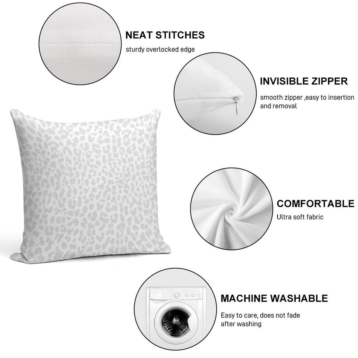 Pale Gray Leopard Soft High-Density Material Throw Pillow
