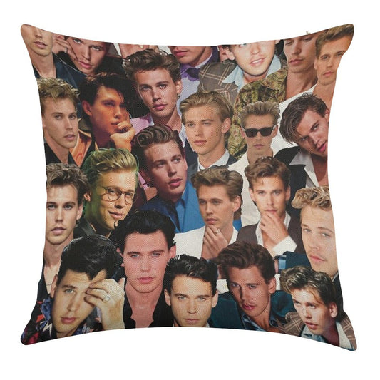 Austin Butler Photo Collage Linen Throw Pillow Cover