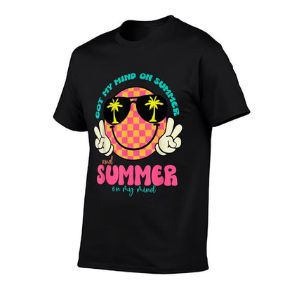 Groovy Happy Face Summer Vibes Got My Mind On Summer Teacher  Polyester Blend T-Shirt