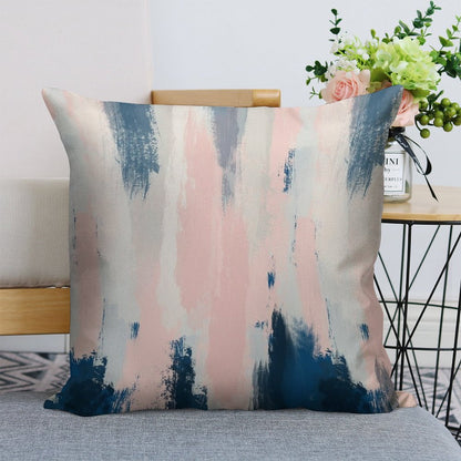 Abstract Blush And Blue Linen Throw Pillow Cover