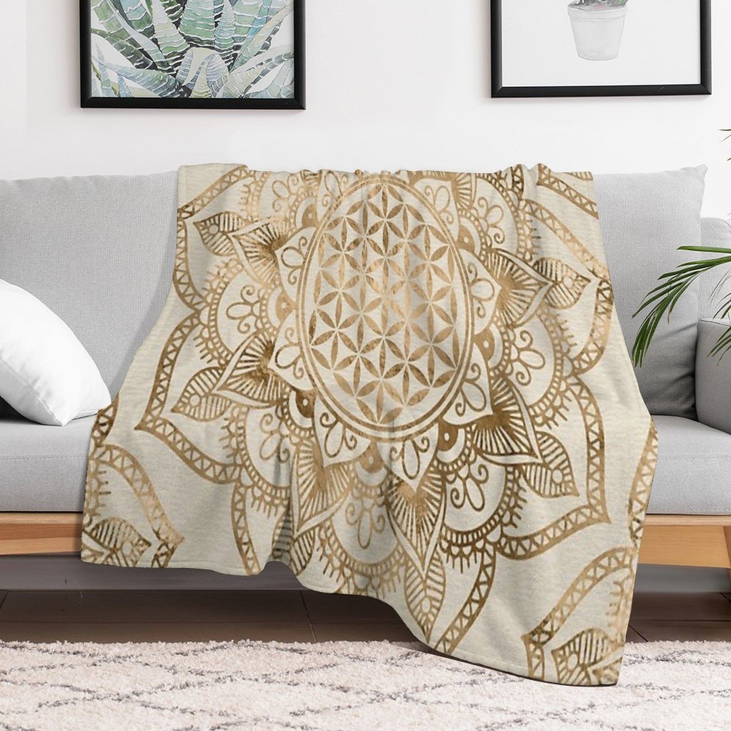 Flower of Life in Lotus - Pastel Golds And Canvas Throw Blanket