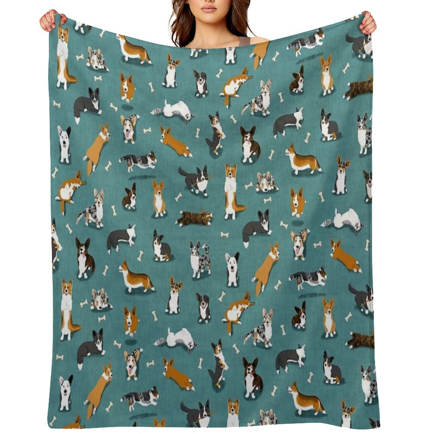 Cardigan Corgi Pattern on Teal Throw Blanket