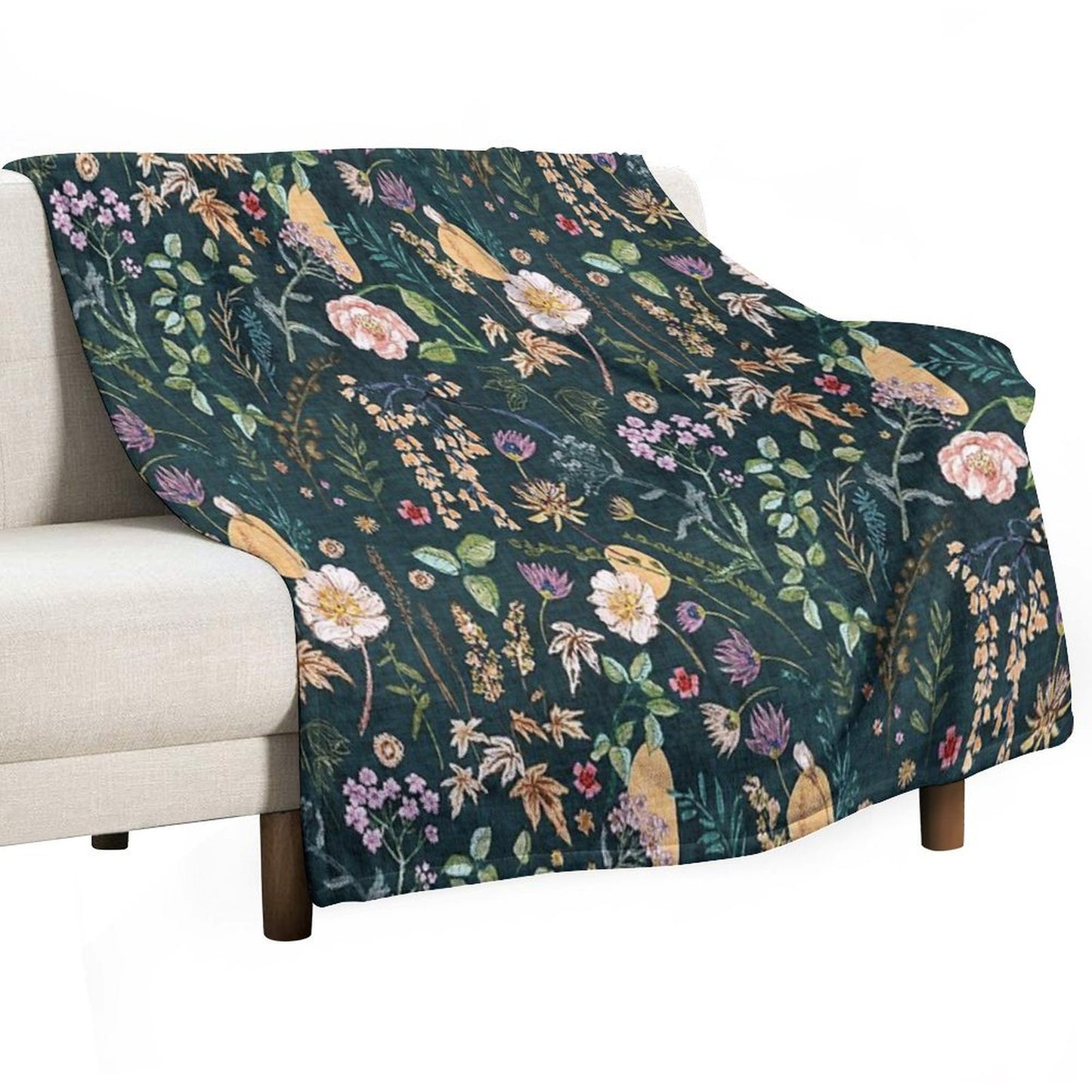 Hana Floral (teal) Throw Blanket