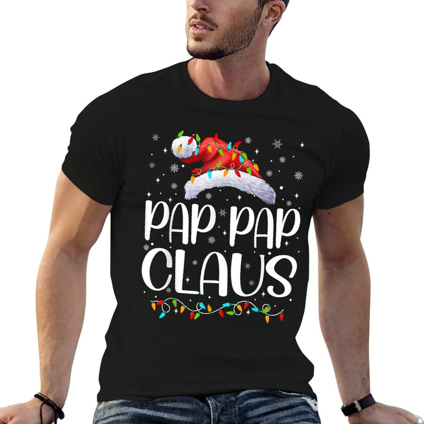 Pap Pap Claus Xmas Lights Christmas Pajama Matching Family  Oversized Silhouette T-Shirt