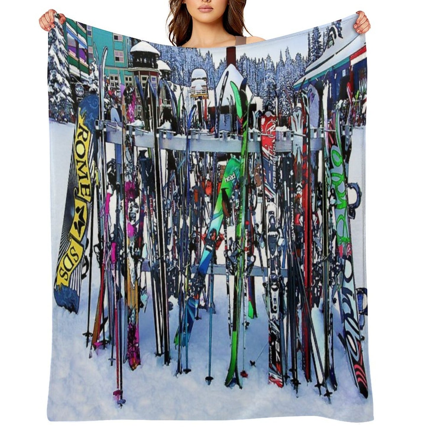 Ski Party - Skis And Poles Throw Blanket