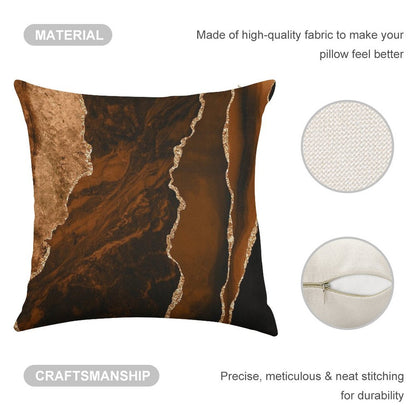 Abstract Chocolate Brown & Gold Modern Geode Agate Design Linen Throw Pillow Cover