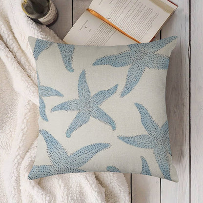 Dancing Blue Starfish Linen Throw Pillow Cover