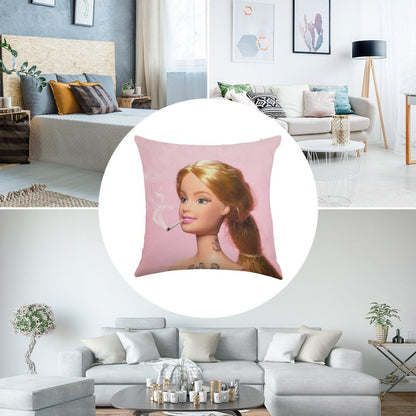 Doll Grown Up Linen Throw Pillow Cover