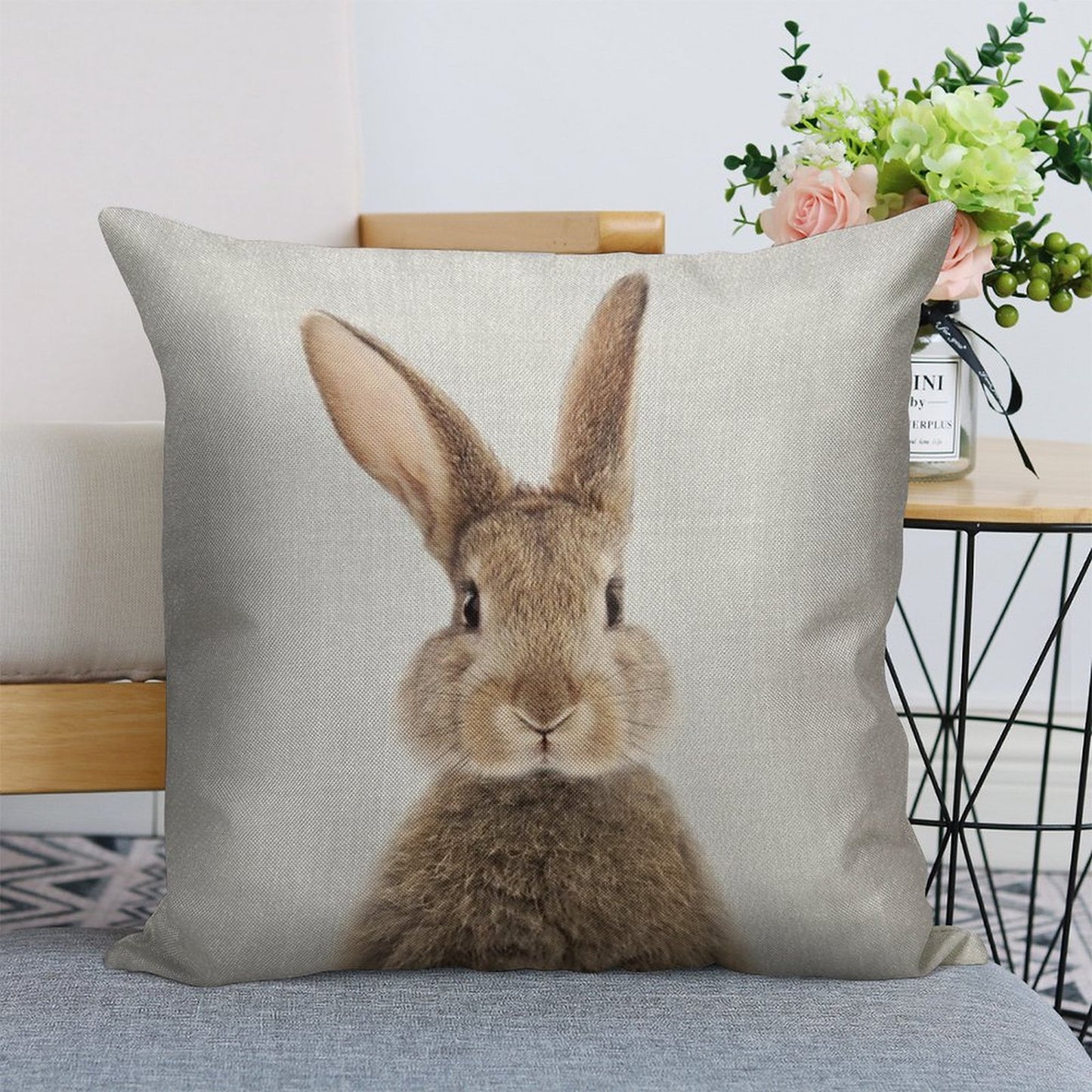 Rabbit - Colorful Linen Throw Pillow Cover