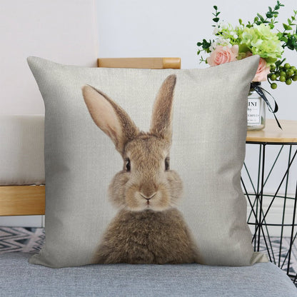 Rabbit - Colorful Linen Throw Pillow Cover