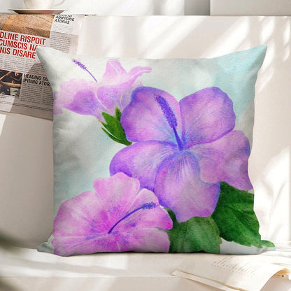 Hibiscus Watercolor Linen Throw Pillow Cover
