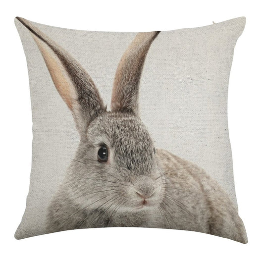 Rabbit 34 Linen Throw Pillow Cover