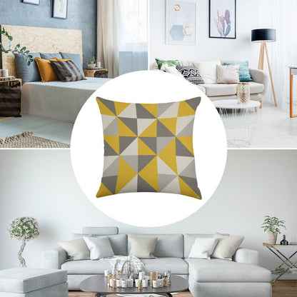 Retro Triangle Design in Yellow And Grey Linen Throw Pillow Cover