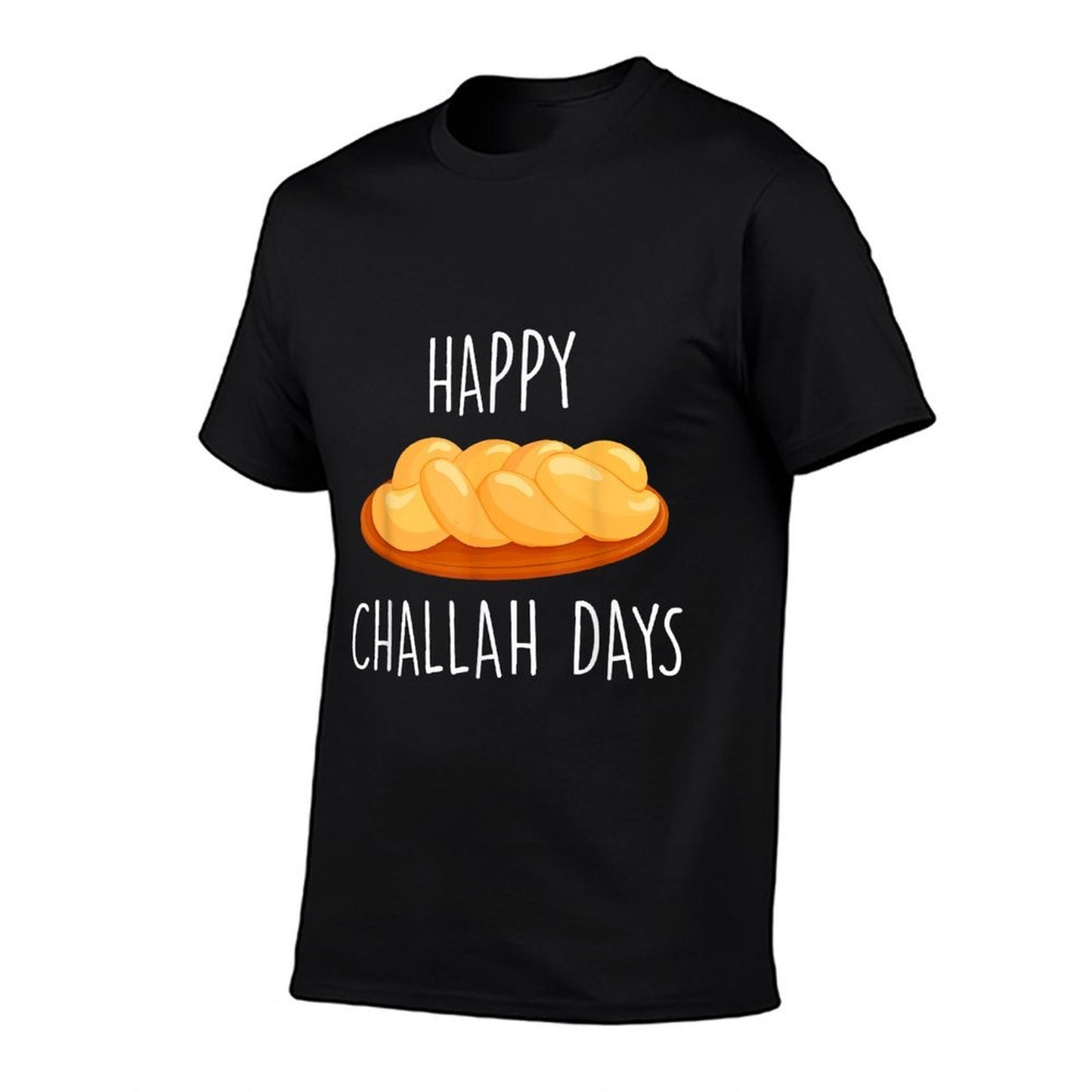 Happy Challah Days Hanukkah - Black, Small, Unisex-AdultsKids, Cotton 60 Polyester 40,, Classic Fit, Mandarin Collar, Modern,  Versatile T-Shirt
