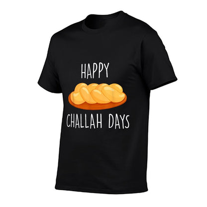 Happy Challah Days Hanukkah - Black, Small, Unisex-AdultsKids, Cotton 60 Polyester 40,, Classic Fit, Mandarin Collar, Modern,  Versatile T-Shirt