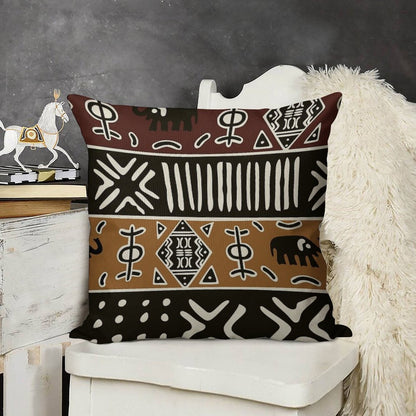 African Mud Cloth with Elephants Linen Throw Pillow Cover