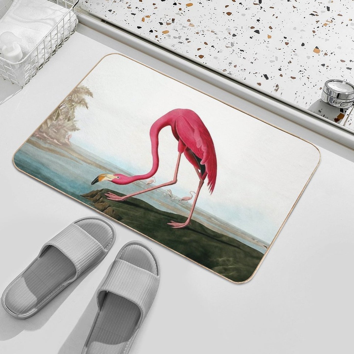 Vintage Pink Flamingo  Absorbent Bath Mat
