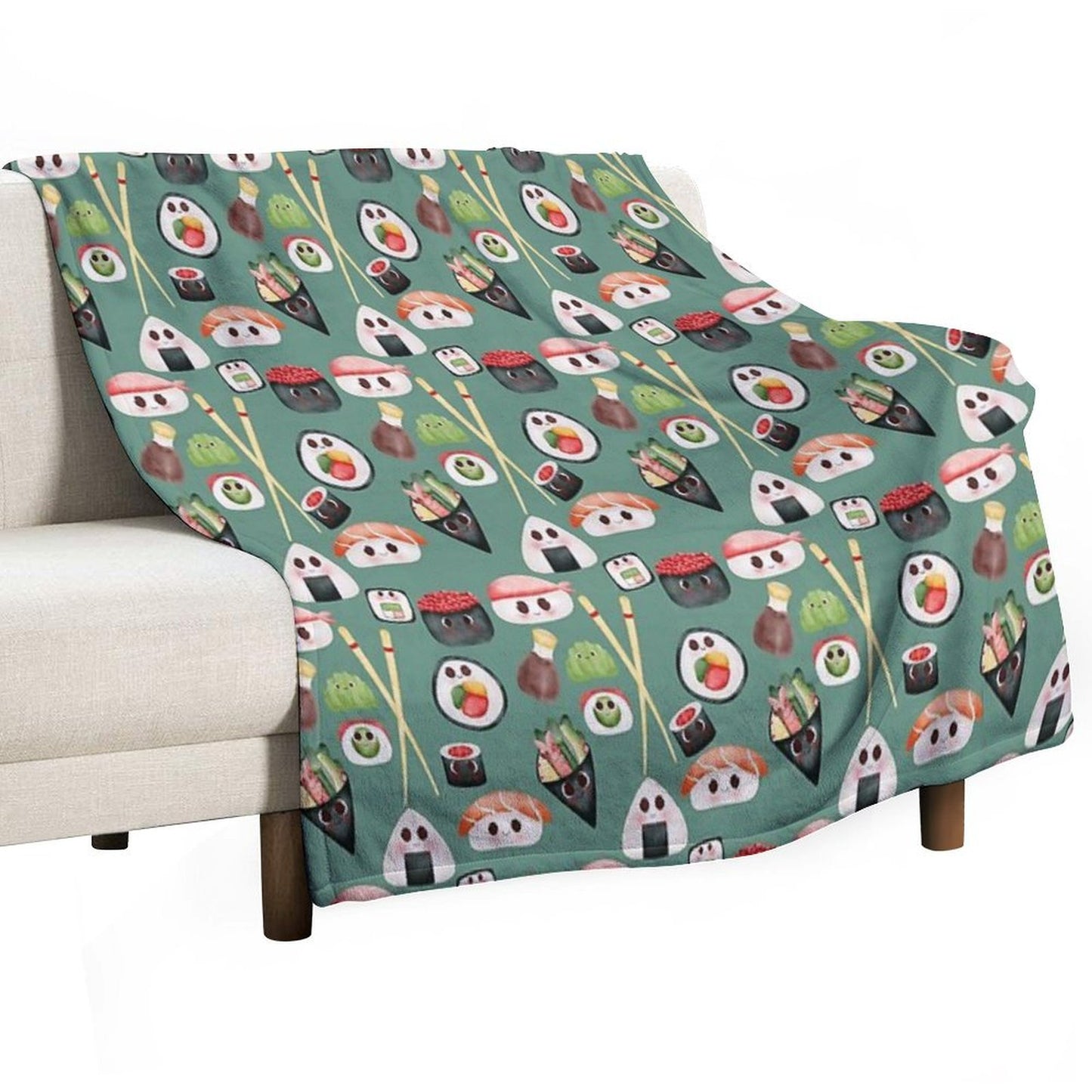 Kawaii Sushi Squad – Cute Japanese Food Illustration Throw Blanket