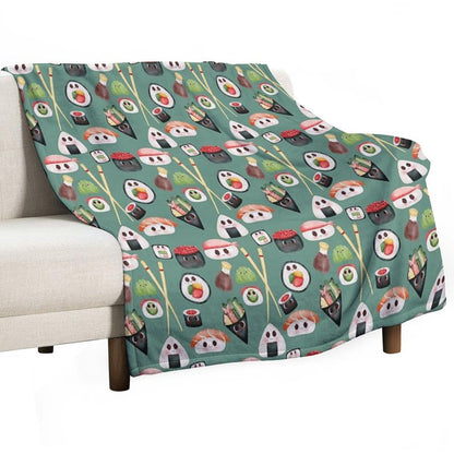 Kawaii Sushi Squad – Cute Japanese Food Illustration Throw Blanket