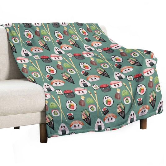 Kawaii Sushi Squad – Cute Japanese Food Illustration Throw Blanket