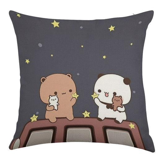 Bubu And Dudu Watching The Moon Together Linen Throw Pillow Cover