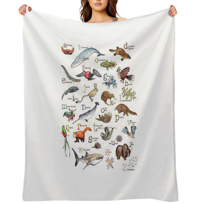 A to Z of Amazing Animals Throw Blanket