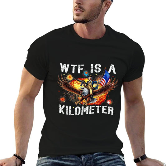 WTF Is A Kilometer Funny George Washington Riding Eagle  Slim-fit Cut T-Shirt