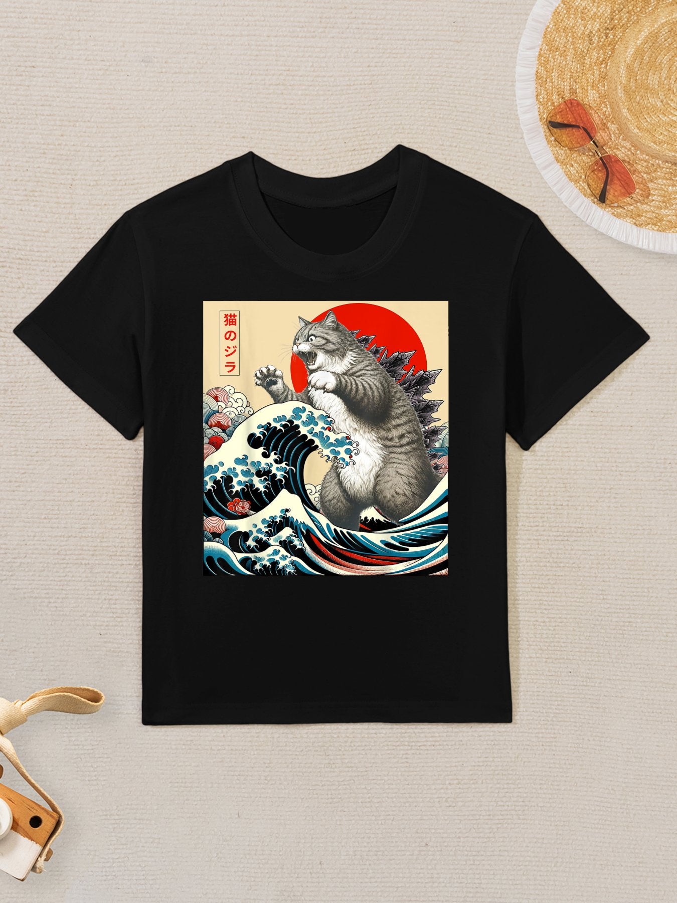 Catzilla Cat Japanese Art Funny Cat Gifts For Men Women Kid Kids T-Shirt