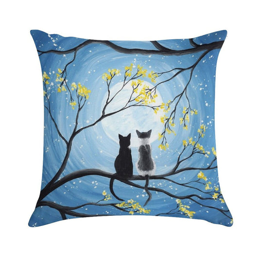 Cats Full Moon Soft Skin-Friendly Throw Pillow