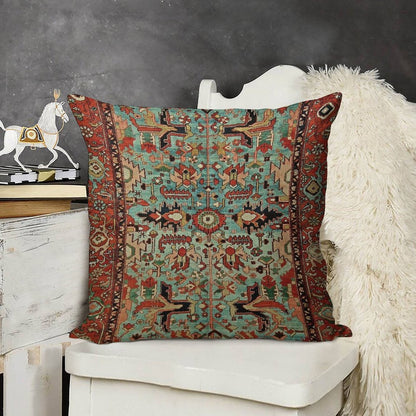 Antique Heriz Persian Carpet Print Linen Throw Pillow Cover