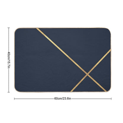 Minimalist Midnight Navy And Gold Lines Bath Mat