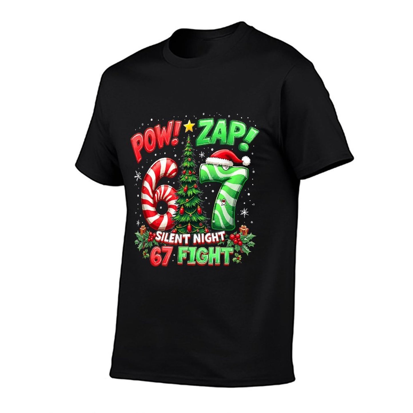 Christmas Funny 6-7 Meme Slang Trend Silent Night 67 Fight  Cotton T-Shirt