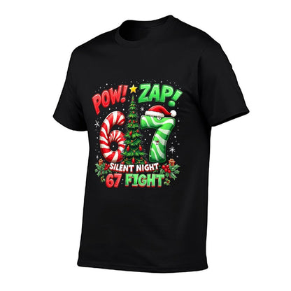 Christmas Funny 6-7 Meme Slang Trend Silent Night 67 Fight  Cotton T-Shirt