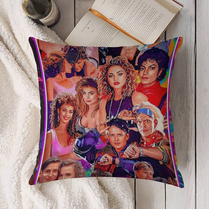 80s Tribute Linen Throw Pillow Cover
