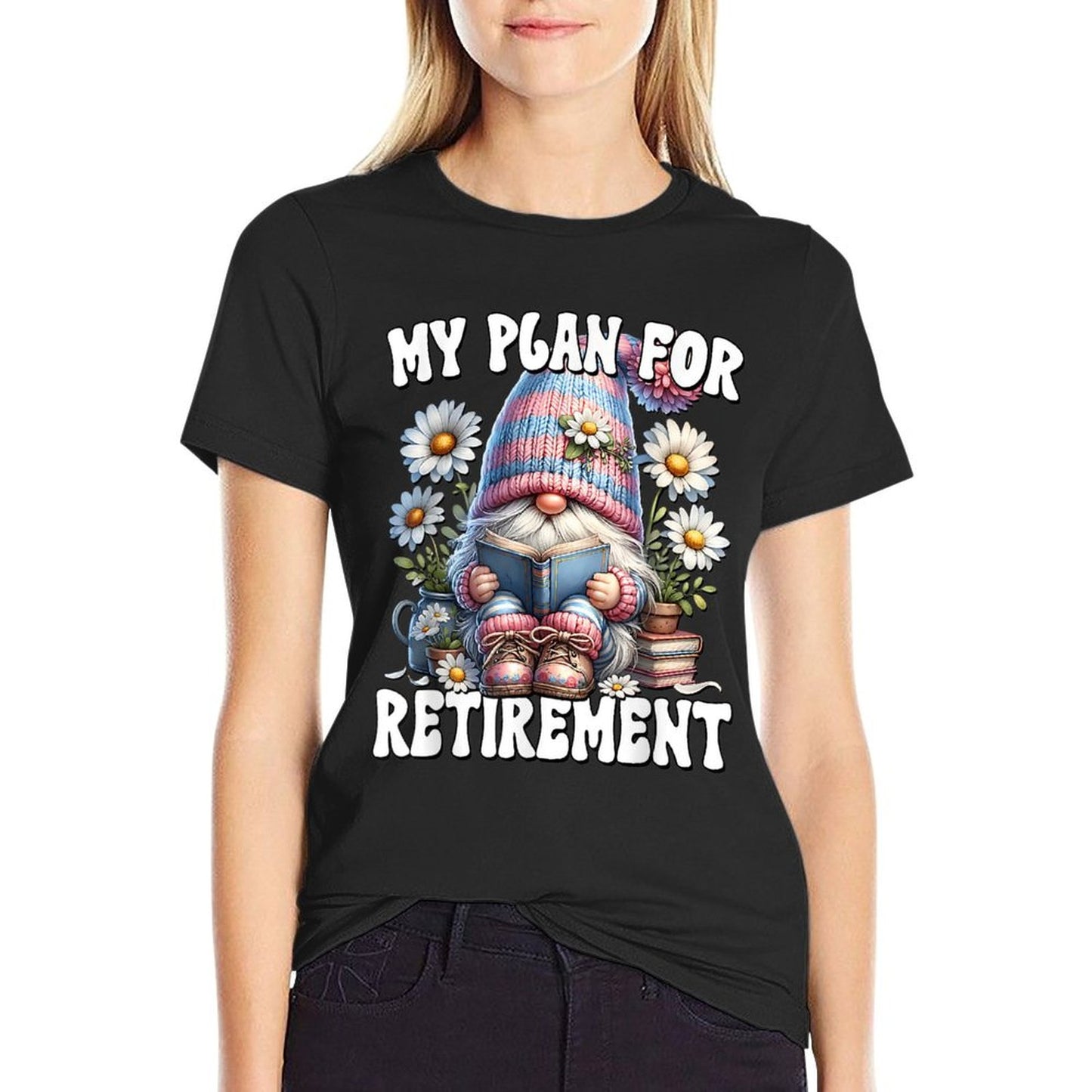 Retired Teacher Gnome Reading A Book Funny Retirement Plan T-Shirt