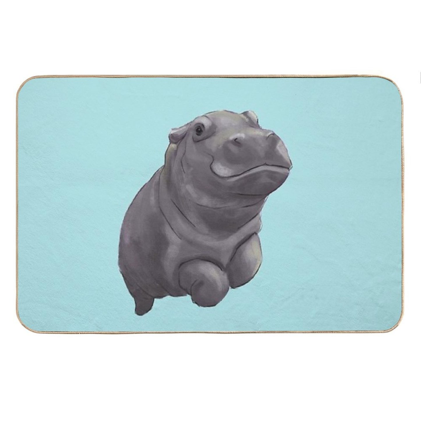 Cute Painted Baby Hippo Swimming - Digital Painting Bath Mat