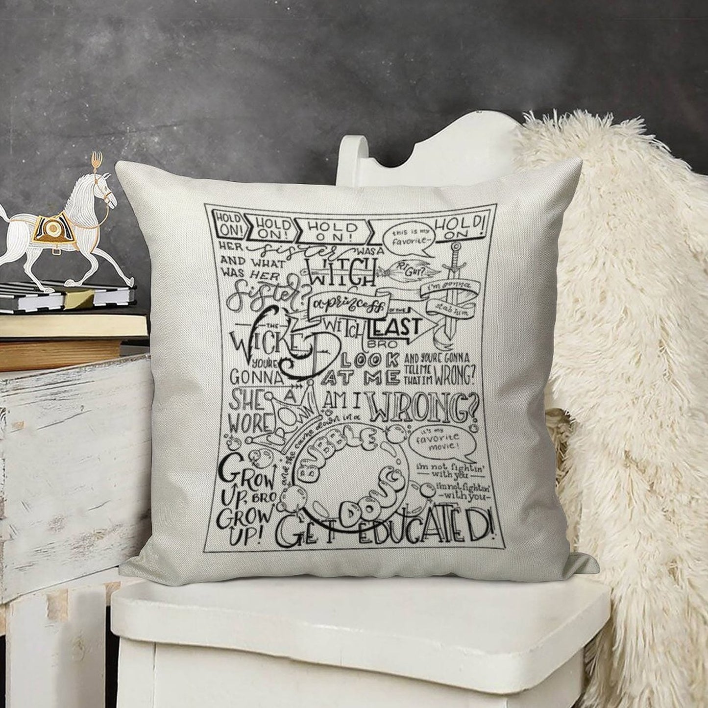 The Wicked Witch of The East Bro Hand Lettered Linen Throw Pillow Cover