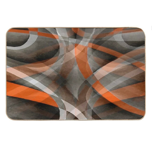Eighties Burned Orange On Grey  Abstract Curve Pattern Bath Mat