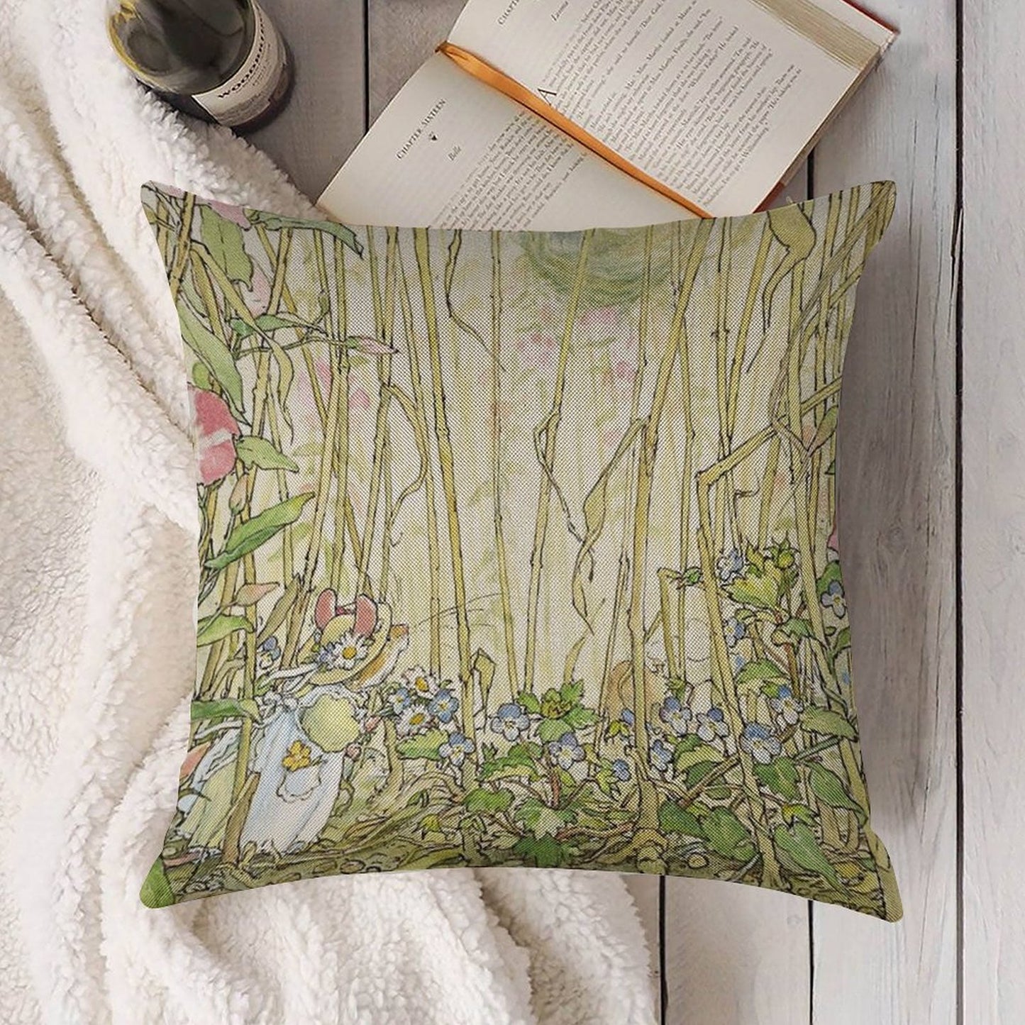 Primrose Gathering Flowers Linen Throw Pillow Cover