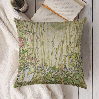 Primrose Gathering Flowers Linen Throw Pillow Cover