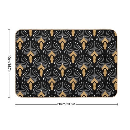 Black, Gold And White Art Deco Fan Flowers Motif Bath Mat