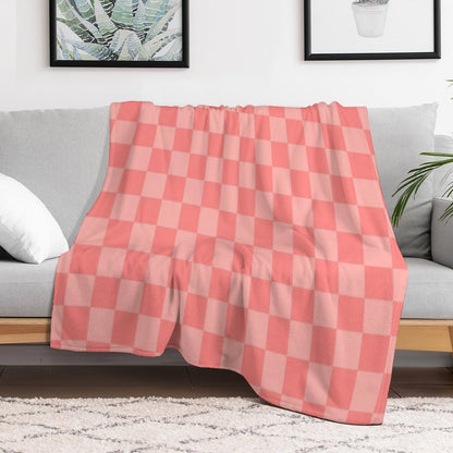 Checkerboard Mini Check Pattern in Double Blush Pink Throw Blanket
