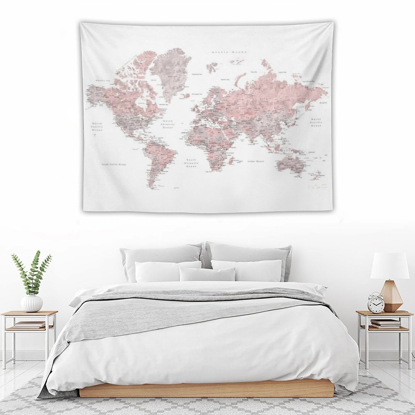 Muted Pink And Taupe Detailed World Map Tapestry