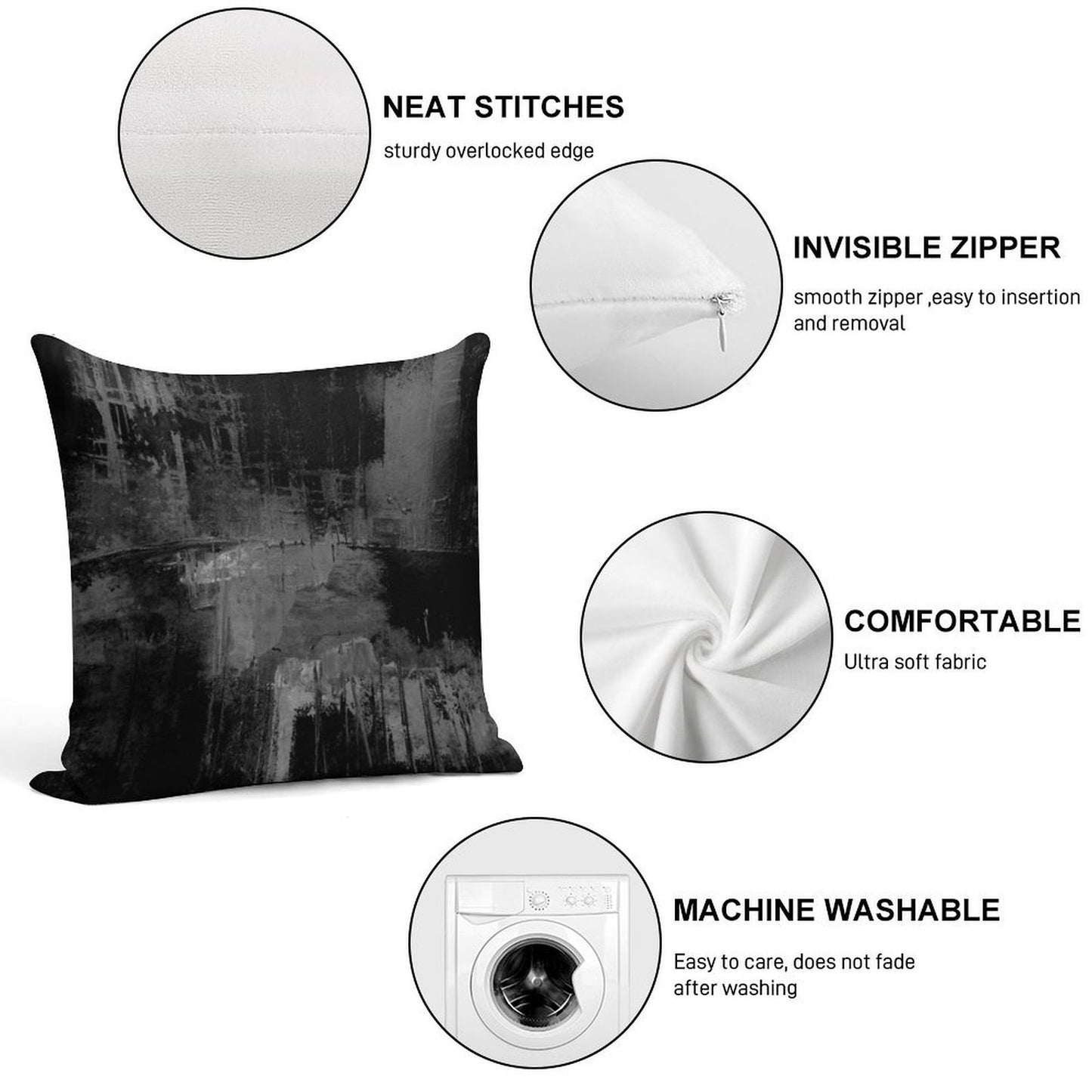 Black Gray Abstract Soft Luxury Feel Throw Pillow