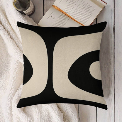 Retro Piquet Mid Century Modern Abstract Pattern 2 in Black And Almond Cream Linen Throw Pillow Cover