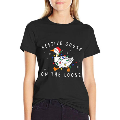 Festive Goose On The Loose Funny Christmas Humor  Polyester Blend T-Shirt