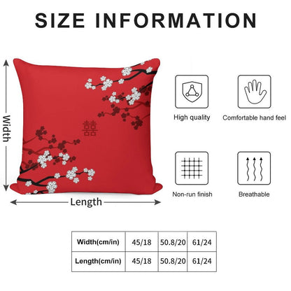 White Oriental Cherry Blossoms on Red And Chinese Wedding Double Happiness  Japanese Sakura © Fatfatin Soft Luxury Feel Throw Pillow