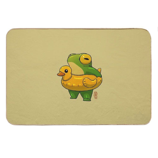 Cute Summer Time Ducky Frog Swimming Pool Floatie Artwork Asian Style Bath Mat
